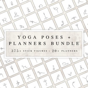 375+ yogastokfiguren en plannerbundel | Yoga-trainingsmateriaal | Yogareeksen | Yogahoudingen | Yogastroomplanner | Yogahoudingen in PNG JPG