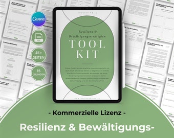 Resilienz & Bewältigung Canva Toolkit für Coaches, 45+ Übungsblätter beliebig und individuell anpassbar, Werkzeugkiste zum Thema Resilienz