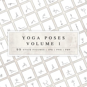 Figuras de palo de postura de yoga | Ilustraciones de yoga para el planificador de clases de yoga | Gráficos para Secuencias de Yoga | Imágenes de yoga para pegatinas y tazas de yoga