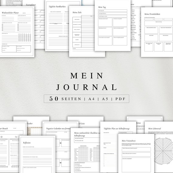 Mein Journal als PDF Version in deutsch (A4 & A5) | 50 minimalistische Tagebuchseiten A4 | Zum ausdrucken oder digital auf dem iPad nutzbar