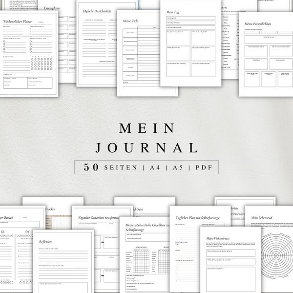 Mein Journal als PDF Version in deutsch (A4 & A5) | 50 minimalistische Tagebuchseiten A4 | Zum ausdrucken oder digital auf dem iPad nutzbar
