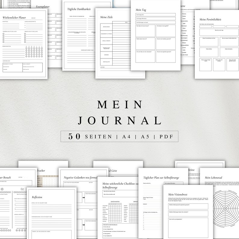 My journal as a PDF version in German (A4 & A5) | 50 minimalist diary pages A4 | Can be printed out or used digitally on the iPad image 1