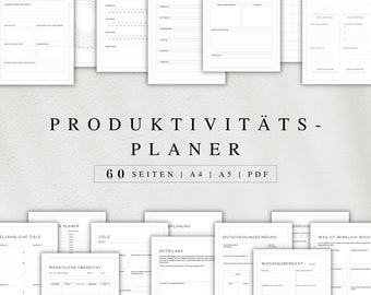 Productivity planner as a PDF version in German (A4 & A5) | 60 minimalist planner pages to print out or use digitally on the iPad