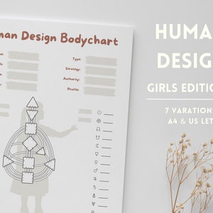 Human Design Bodygraph Meisjeseditie | Menselijk ontwerpschema PDF | Human Design-overzicht in A4 | HD-notities | HD bodygraph-sjabloon
