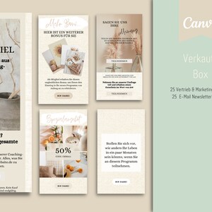 May include: A set of four digital marketing templates with a beige background and a light brown border. The templates feature images of dried flowers and plants, and text in German. The text on the templates includes "Spezialangebot", "50%", "Code: Einmal", "Teilnehmen", "Sagen Sie uns Ihre Meinung", "Teilnehmen", "Hier ist ein weiterer Bonus f&uuml;r Sie", "Bin dabei", "Willkommen zu unserer Umfrage und erhalten Sie einen Einblick in den Wert von ...", "Teilnehmen", "Stellen Sie sich vor, wie anders Ihr Leben in ein paar Monaten sein k&ouml;nnte, wenn Sie an diesem Programm teilnehmen.", "Bin dabei", "Haben Sie Gl&uuml;ck? Gewinnen Sie unsere gesamte Kollektion", "Alle 10 Produkte aus unserer Coaching-Kollektion", "10 gl&uuml;ckliche Gewinner. Alles, was Sie tun m&uuml;ssen, ist, sich auf www.website.de zu registrieren, um teilzunehmen.", "Teilnehmen", "Bedingungen", "Teilnahmeberechtigt sind Personen ab 18 Jahren. Kein Kauf erforderlich. Die Entscheidungen der Jury sind endg&uuml;ltig."