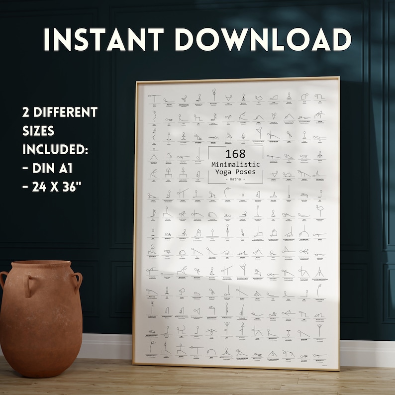 Yoga Poses Poster 24x36 Inches - 62 Asanas In English & Sanskrit For Beginners & Intermediate