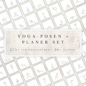 375+ yogastokfiguren en plannerset | Yogareeksen | Yoga-trainingsmateriaal | Yogahoudingen | Yogastroomplanner | Yogahoudingen Canva PNG JPG