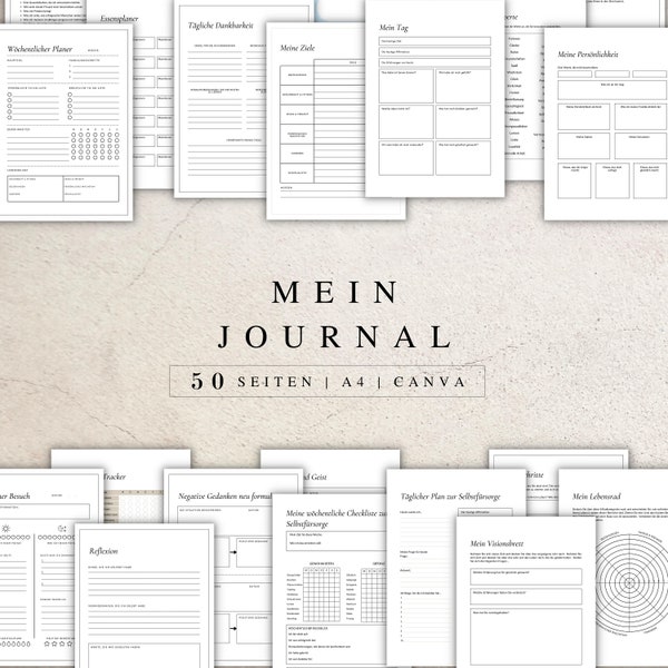 My Journal as Canva Version | 50 Diary Canva Templates A4 | German journal to print out & use digitally | Customizable