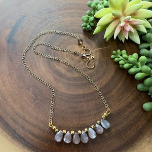 Copper Moonstone Necklace - Bar Necklace  - Layering Necklace - Beaded Necklace  - Gemstone Necklace - Moonstone Jewelry