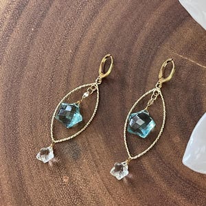 Aqua Blue Earrings - Star Earrings - Quartz - Dangle Earrings - Celestial Earrings