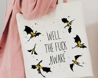 Bolsa de mano "Bueno, qué carajo", cita de Xaden Riorson, Fourth Wing Onyx Storm, mercancía de Fourth Wing, regalo literario de Basgiath College, bolsa de lona para lectores