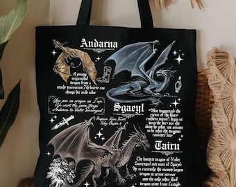 Fourth Wing Tote Bag, Onyx Storm Book Bag Tairn Andarna Dragon Rider Basgiath War College Bookish Gift Readers, Violet Sorrengail, Dragons