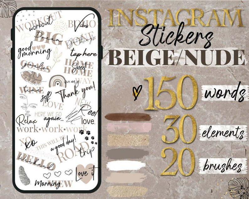 200 Beige Instagram Story Sticker Bundle | Instagram Story Stickers ...