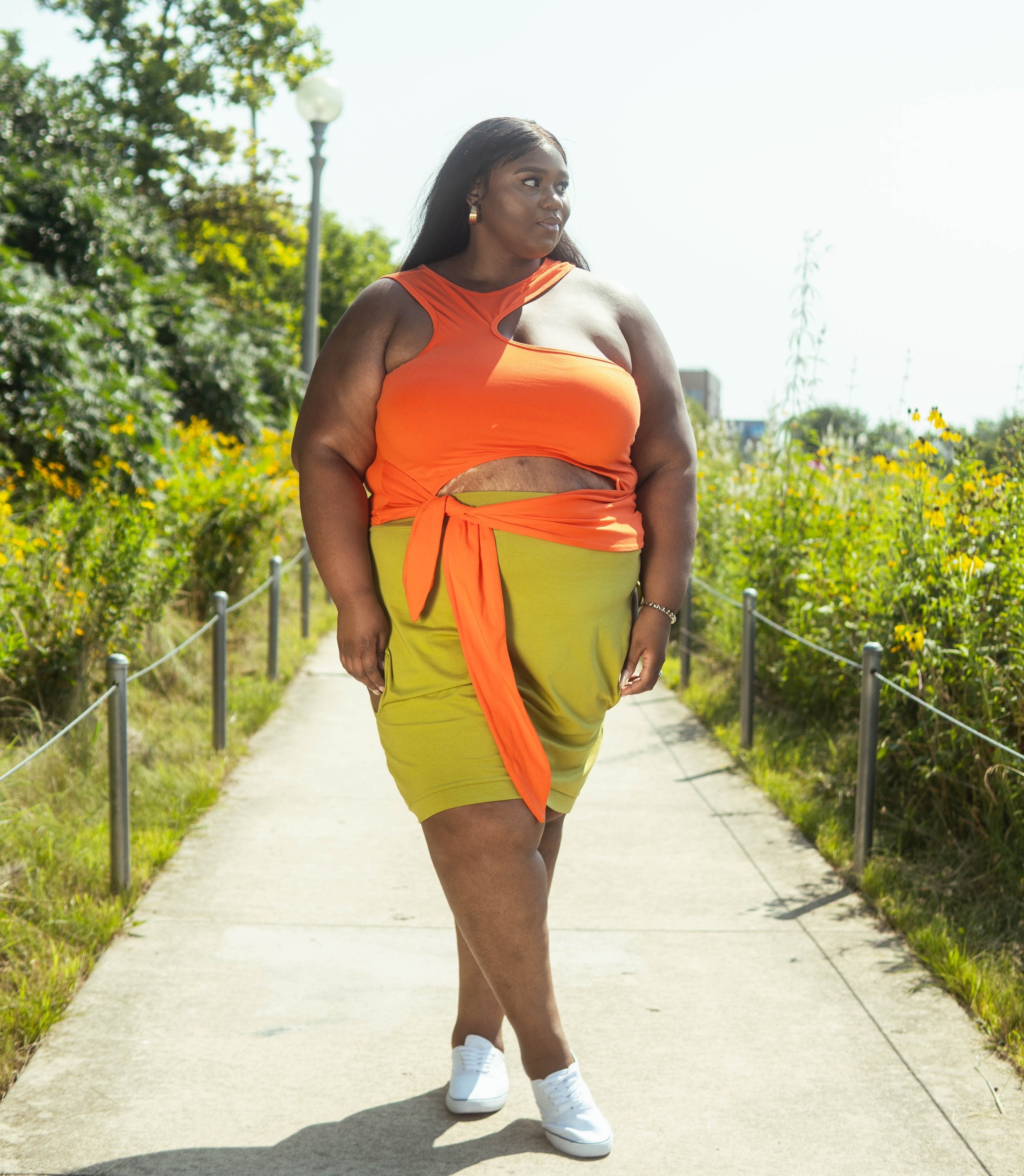 Plus size cutout top high waisted bottoms