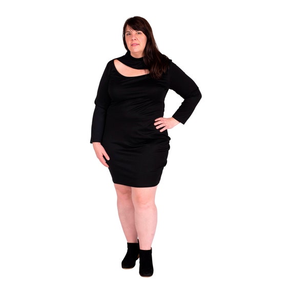 Turtle Neck Dress Plus Size | Full Sleeve Dress | Cutout Neckline Dress | Modern Fashion Dress Women | Casual Party Dress | Women Gifts