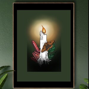 The Flame Digital Download Print | Moth Print | Gothic Art Print | Crystal Print | Witchy Print | Spiritual Print | Candle Print
