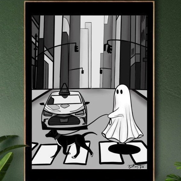 Spirit On Leashed Print | Ghost Print | Mundane Ghost | Halloween Print | Gothic Decor | Ghost Digital Download | Ghosts doing things