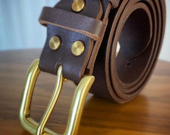 Handcrafted Leather Belt, Solid Brass Buckle, brown leather