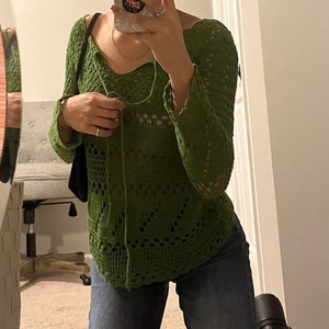 Y2K Crochet Long Sleeve Sweater Cottagecore | W Size: S-M