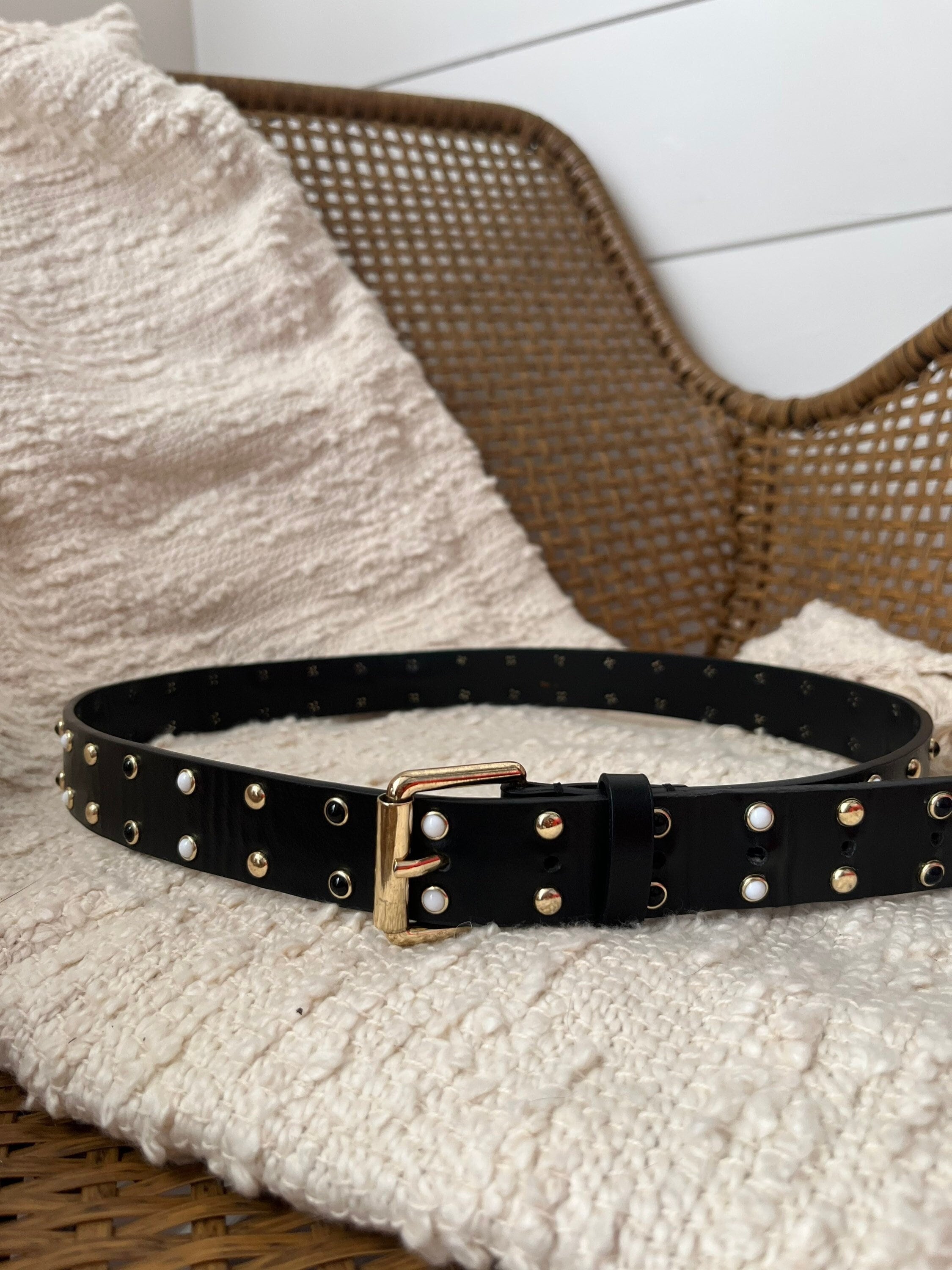 小物 00's archive y2k studs belt Y2K Studded Belt Early 2000s | Black White & Gold Studs - Etsy
