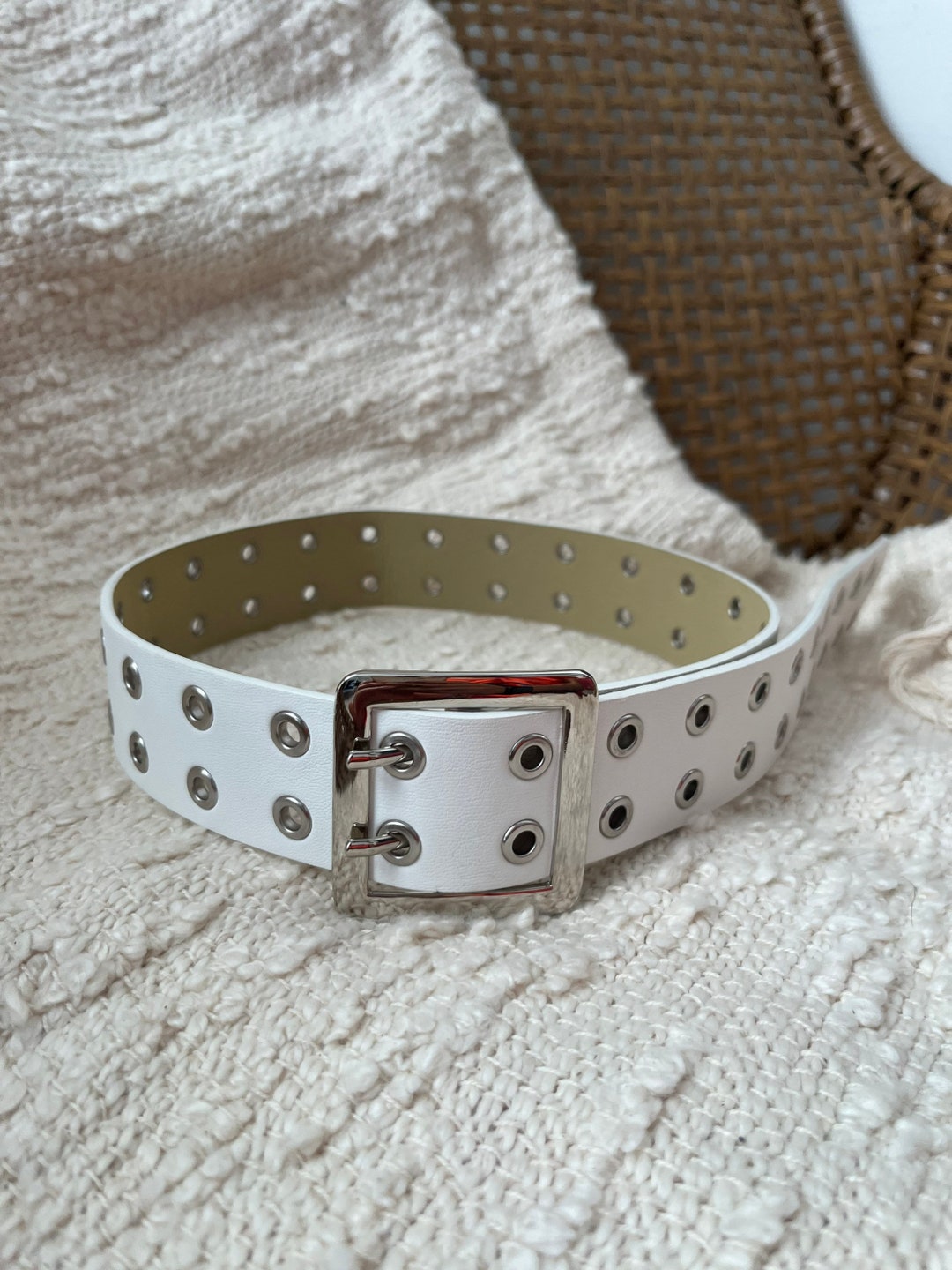 White Y2K Leather Grommet Belt Women's Size XSL Etsy