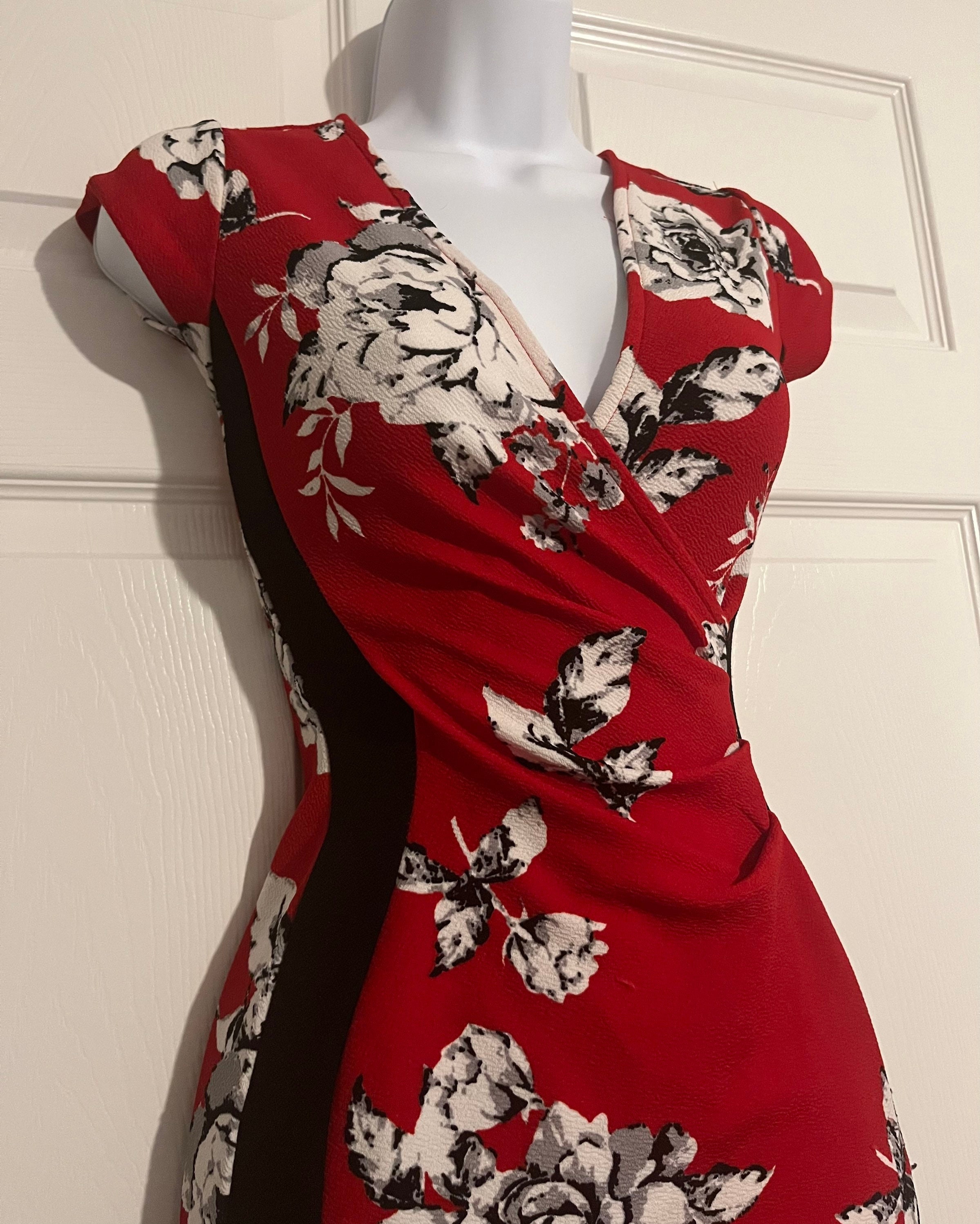 Vintage Crave Fame Red Cocktail Dress Womens Size XXS Floral Bodycon Wrap Front Night Dress Etsy