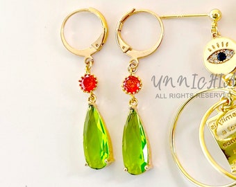 Howl's Moving Castle Earrings: Green Teardrop Dangle Earrings
