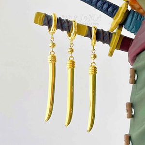 Zoro Santoryu Earrings Blades Solid Silver Dangle Jewelry Wedding Earrings Birthday Gifts For Him, Anime Cosplay Jewelry Manga Merch Gifts