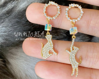 18K Gold Kitty Earrings Wedding Earrings Cat Earrings, Cat Earrings For Cat Lovers, Gift Ideas, Mom Gift, Birthday Gift, Women Earrings
