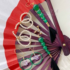 Pearl Hoop Anime Jewelry Kagura Earrings Cute Earrings For Her, Wedding Jewelry Bridal Gift Personalized Birthday Gift For Mom, Manga Merch