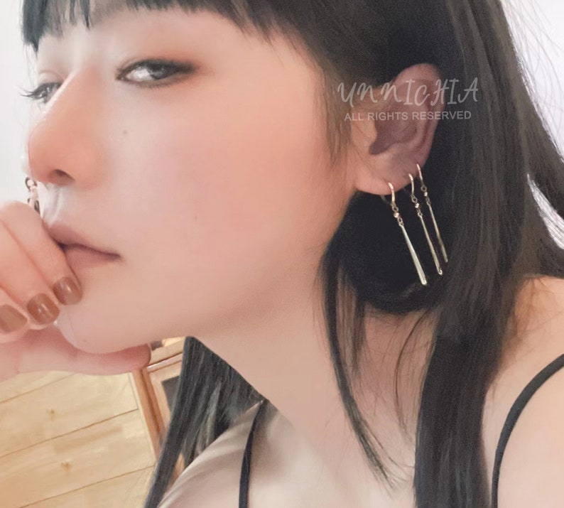 18K Gold Zoro Dangle Earrings, Chic Earrings, Edgy Wedding Earrings Minimalistic Earrings, Anime Earrings, Gift Ideas, Gold Dangle Earrings image 10