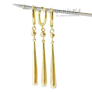 Pendientes colgantes Zoro de oro de 18K, pendientes elegantes, pendientes de boda atrevidos, pendientes minimalistas, pendientes de anime, ideas de regalos, pendientes colgantes de oro imagen 1