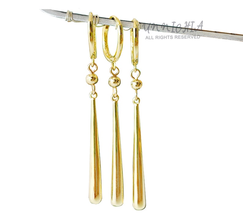 18K Gold Zoro Dangle Earrings, Chic Earrings, Edgy Wedding Earrings Minimalistic Earrings, Anime Earrings, Gift Ideas, Gold Dangle Earrings image 1