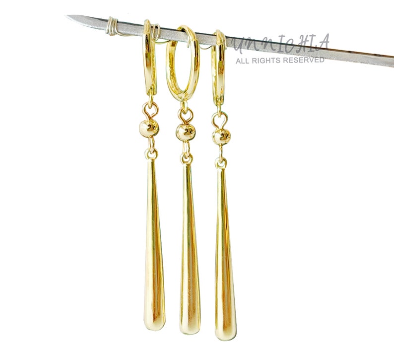 Pendientes colgantes Zoro de oro de 18K, pendientes elegantes, pendientes de boda atrevidos, pendientes minimalistas, pendientes de anime, ideas de regalos, pendientes colgantes de oro imagen 1