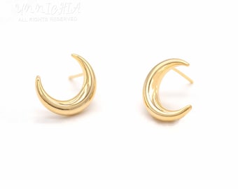 Crescent Moon Stud Sleeper Earrings in Sterling Silver or Gold, Women Stud Earrings, Minimalistic Earrings, Hypoallergenic Earrings For Her