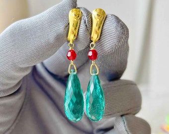 Orecchini di Howl: orecchini pendenti in quarzo verde, oro vermeil 18k