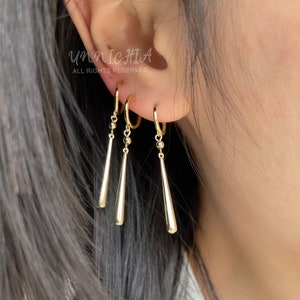 18K Gold Zoro Dangle Earrings, Chic Earrings, Edgy Wedding Earrings Minimalistic Earrings, Anime Earrings, Gift Ideas, Gold Dangle Earrings image 7