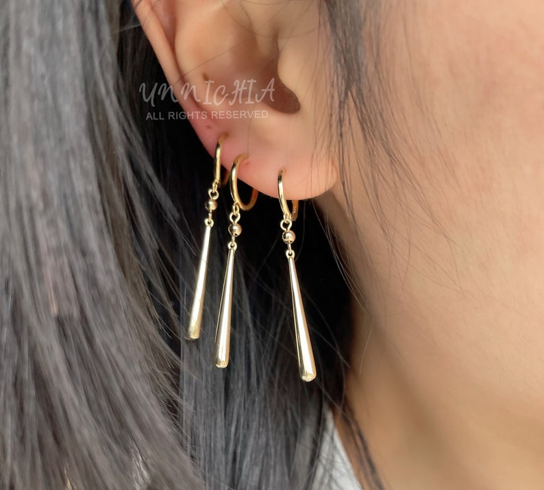 18K Gold Zoro Dangle Earrings, Chic Earrings, Edgy Wedding Earrings Minimalistic Earrings, Anime Earrings, Gift Ideas, Gold Dangle Earrings image 7