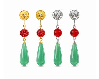 Orecchini in stile Studio Ghibli: vermeil d'oro 18 carati, pietra d'agata