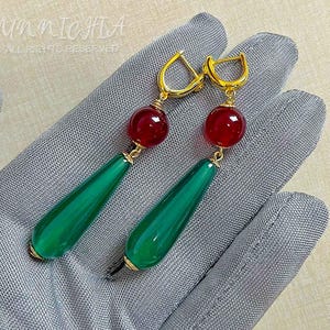 Studio Ghibli Earrings Long Dangle Emerald Wedding Earrings, Bridal Gifts Mother&#39;s Day Anniversary Jewelry, Anime Cosplay Personalized Gift