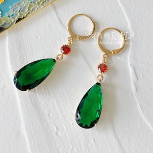 Studio Ghibli Green Earrings Dangle Drop Emerald Earrings, Anime Earrings, Birthstone Earrings, Unisex Earrings, Mom Birthday Gift For Her