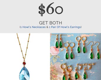 Howl's Moving Castle Jewelry Set: Gold Earrings & Necklace