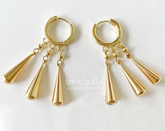 14K Gold Three Sword Santoryu Earrings Wedding Jewelry Minimalistic Samurai Earrings, Valentine Gift For Boyfriend Anime Cosplay Earrings