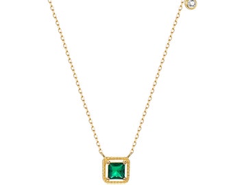 Collier de pierre de naissance délicat, Collier de mariage en émeraude en pierre précieuse, Collier minimaliste, Collier de Saint-Valentin hypoallergénique, Cadeau pour elle