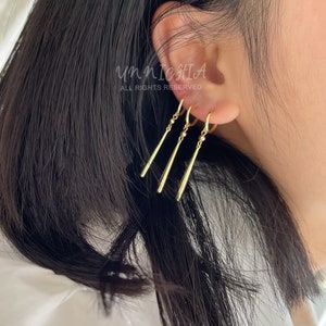 18K Gold Zoro Dangle Earrings, Chic Earrings, Edgy Wedding Earrings Minimalistic Earrings, Anime Earrings, Gift Ideas, Gold Dangle Earrings image 9