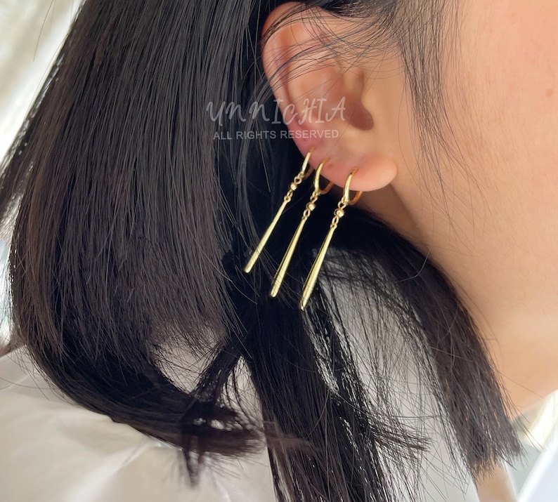18K Gold Zoro Dangle Earrings, Chic Earrings, Edgy Wedding Earrings Minimalistic Earrings, Anime Earrings, Gift Ideas, Gold Dangle Earrings image 9