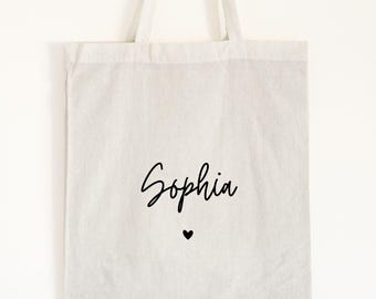 First Day of School - Personalized Cotton Bag for Children - Names with Heart - Perfect for Kindergarten, School & Leisure