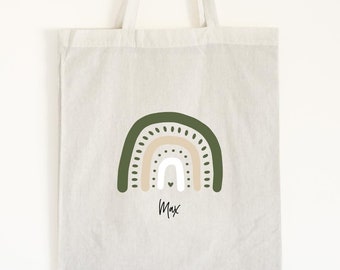 First Day of School - Personalized Cotton Bag for Children - Rainbow Motif with Name - Perfect for Kindergarten, School & Leisure