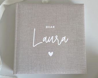 Personalized beige linen photo album, personal Valentine's Day gift