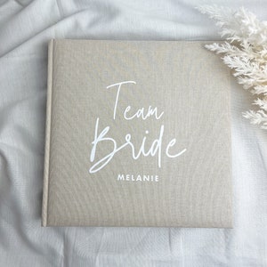 Team Bride - Personalizable linen book beige - photo album, for special memories or as a coffee table book. JGA gift